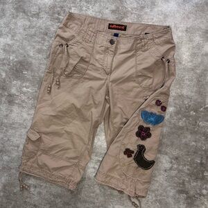 Dollhouse Tan Cargo Capris with Embroidered Applique Accents